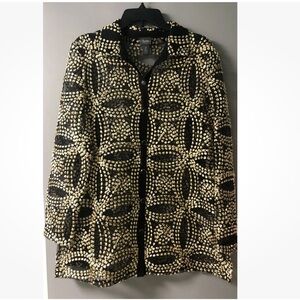 Black & Gold Chico's Traveler Collection Sheer Nylon Needle Stitch Blouse/Jacket